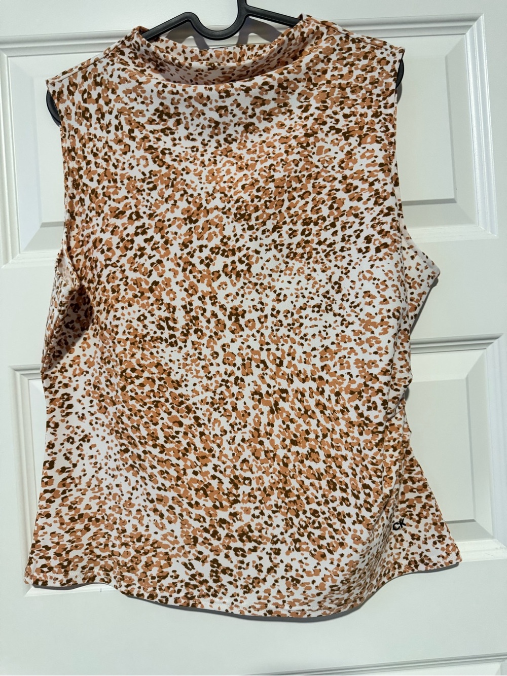Sleeveless Calvin Klein Animal Print Top in White and Brown